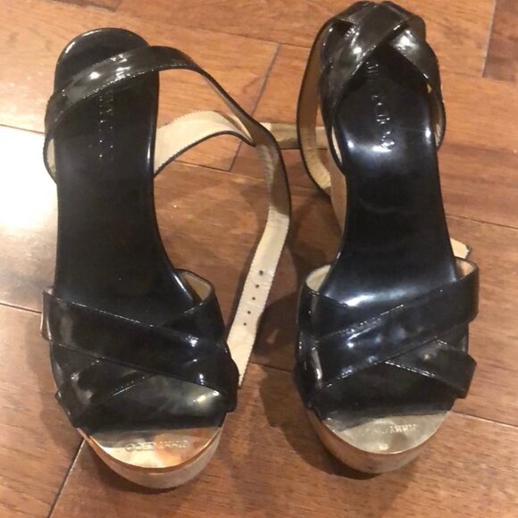 Black Patent Jimmy Choo Strappy Wedges - Picture 4 of 4
